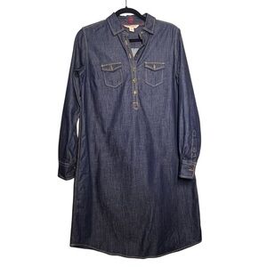Brooks Brothers Red Fleece Denim Shirt Dress Womens Size 2 Dark Wash 1/2 Button